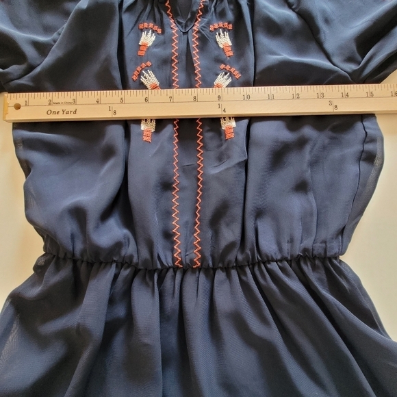 Bongo Embroidered Blue Sheer Sleeve Dress Sz S Juniors - Picture 12 of 15